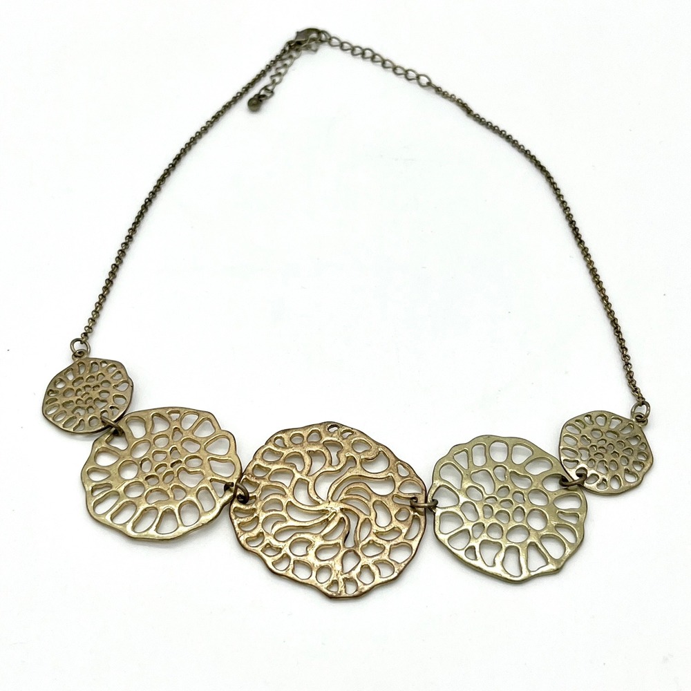 Statement Necklace‎ Gold Tone Disc Medallion Chain Fashion Jewelry Filigree